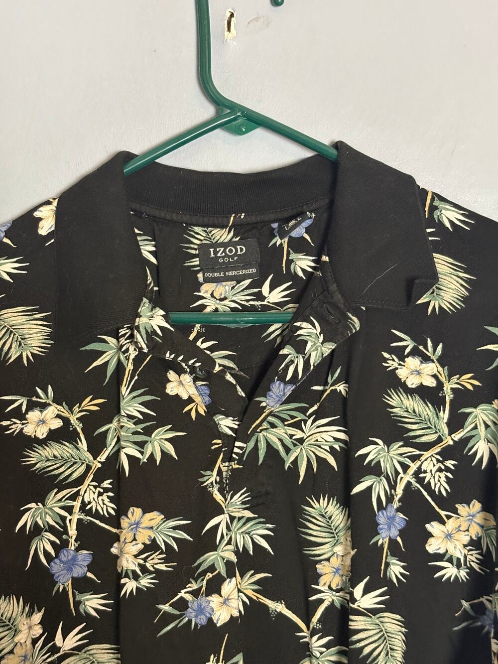 IZOD Golf Mens Black Tropical Floral Polo Shirt XL Double Mercerized